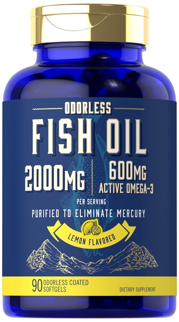 Carlyle Fish Oil 2000mg Omega 124; 600mg Omega 3 Dodatek pro muže a ženy 124; 90 Odorless Softgels Omega 124; Citronová ochucená 124; Non- GMO a gluten zdarma