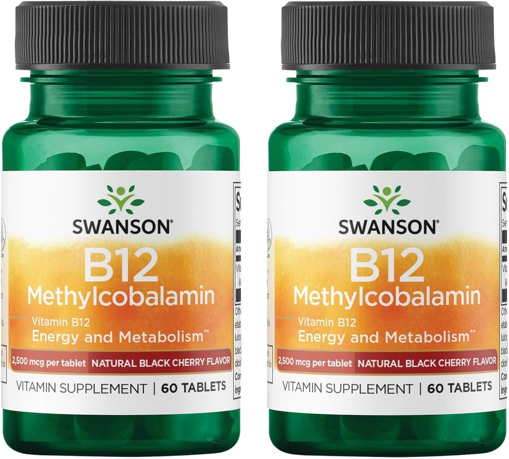 Swanson Vitamin B12 Methylkobalamin - přírodní černá třešeň ochucené 2,500 mcg 60 Tabs (2 balení)