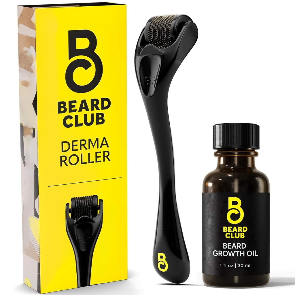 Vousatý klub Derma Roller & Vousatý růstový olej pro obličej, tělo a šupiny Microneedling Roller pro muže a ženy s 540 Titanium Microneedles - Vousatý Roller pro vlasy a vousy