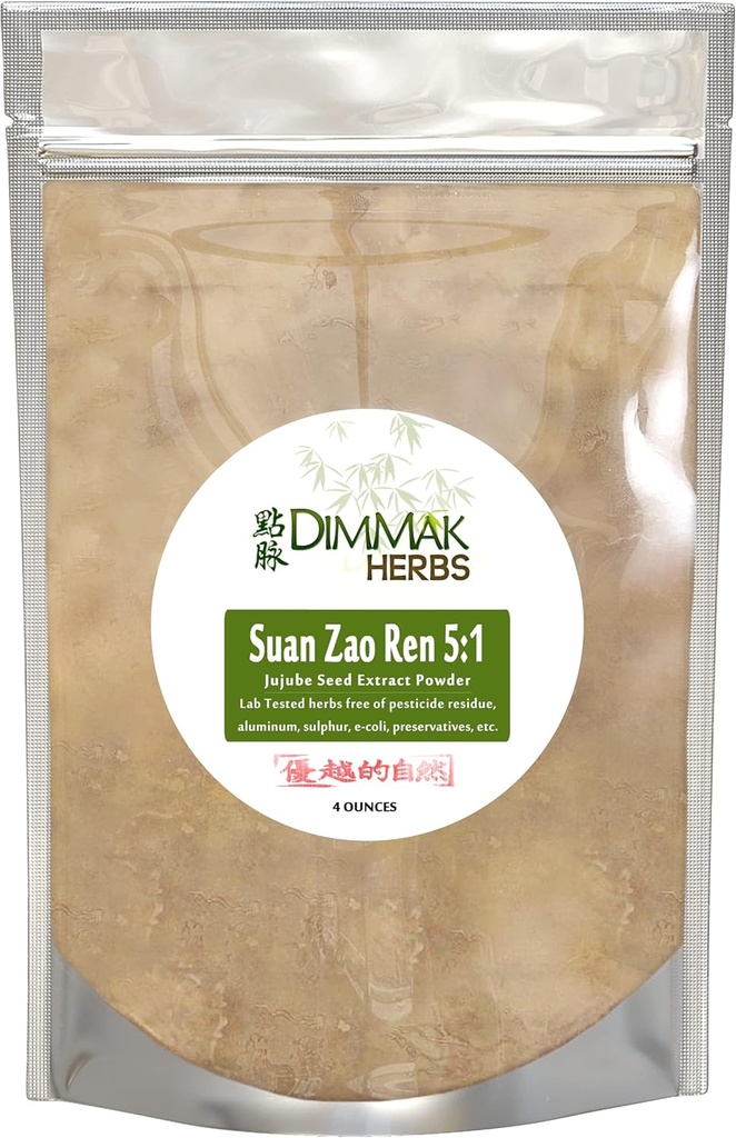 Dimmak Herbs Organic Suan Zao Ren 5: 1 Extra Strength Extract Powder 124; Jujube Seed (ziziphus) Chinese Herb Lab Tested 5: 1 Koncentrované granule 112g / 4oz