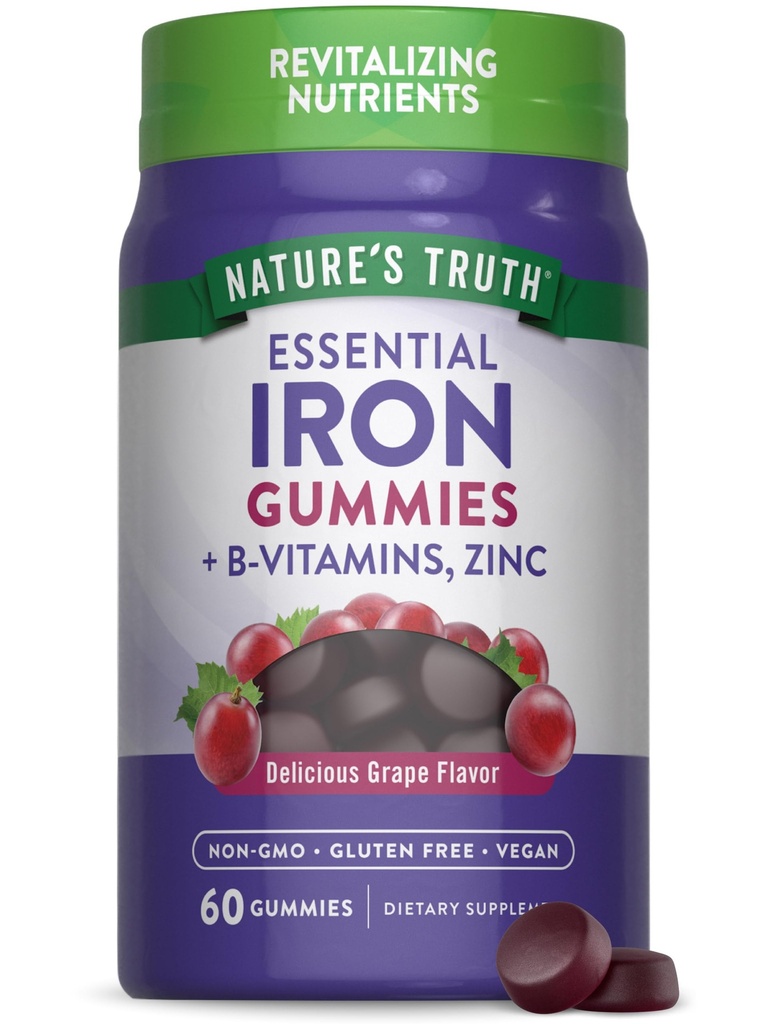 Nature 's Truth Iron Gummies CLAS124; 60 Count CLAS124; Vegan, Non- GMO & Gluten Free Supplementary CLAS124; s zinek & B Vitamíny CLAS124; Grape Flavor