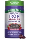 Nature 's Truth Iron Gummies CLAS124; 60 Count CLAS124; Vegan, Non- GMO & Gluten Free Supplementary CLAS124; s zinek & B Vitamíny CLAS124; Grape Flavor