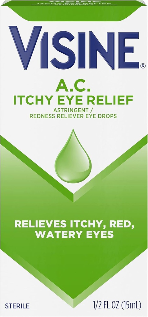 Visine A.C. Itchy Eye Relief Oko Kapky se zinem Sulfát & Tetrahydrozolin HCl, Oční kapka Léčba s červeným Reliever & Astrictural pro Itchy, Red, Waterry & Irritated Eyes, 0.5 f. oz