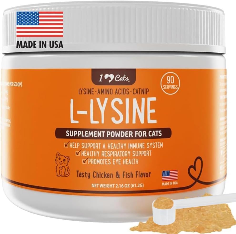 iHeartCats L- Lysin pro kočky - Imunitní a respirační dodatek pro kočky - Kočka Nosní úleva - L- Lysin Powder s Cat Nip - Kuře & losos Flavor