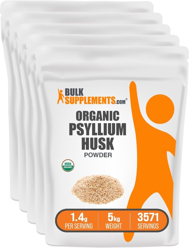 BulkSupplements.com Organic Psylium Husk Powder - Psylium Husk Powder for Baking, Fiber Supplement - Gluten Free, 1.4g per Serving, 1kg (2,2 lbs) (balení po 5)