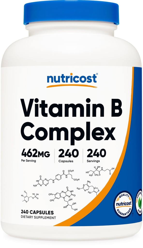 Nutricost Vitamin B Complex 462mg, 240 tobolek - s vitaminem C - Energetický komplex