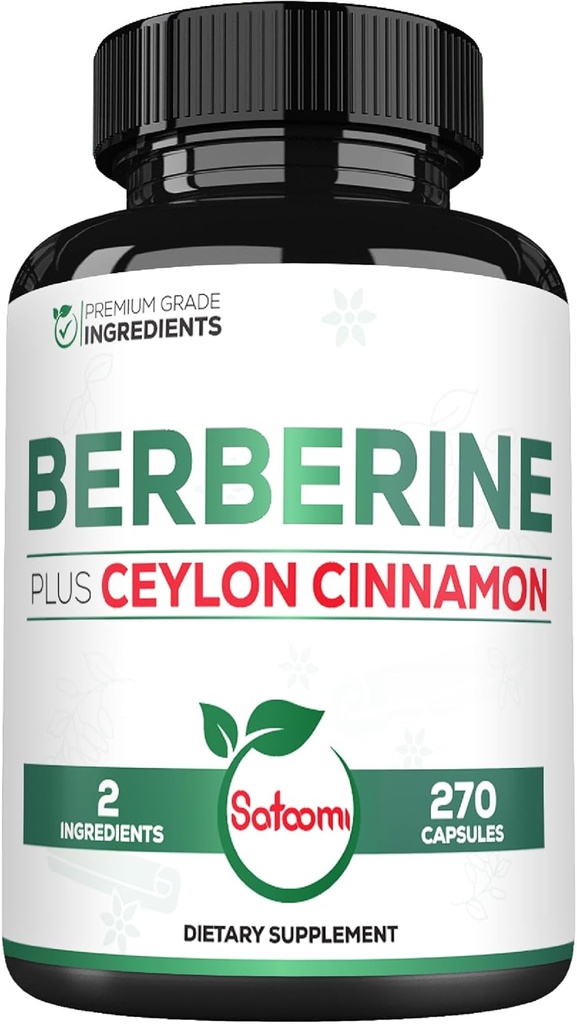 Berberine s Ceylon Skořice Dodatek - 1500mg Extra síla pro imunitní systém, trávicí zdraví, Body Management & Energy Production - 270 Kapsle - Gluten- Free, Non- GMO