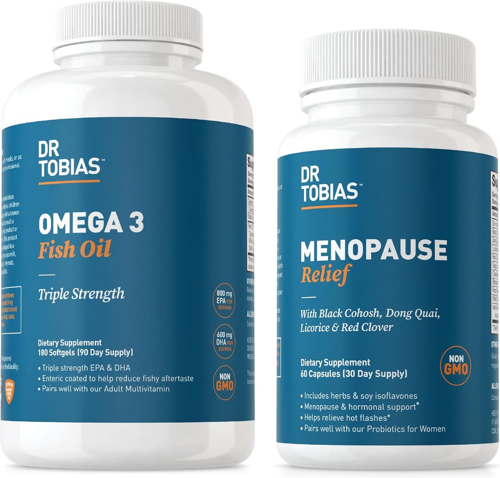 Dr. Tobias Omega 3 Rybí olej a menopauza Relief pro ženy, endokrinní podpora s esenciální Omega 3, horké záblesky a noční poty doplňky, non-GMO