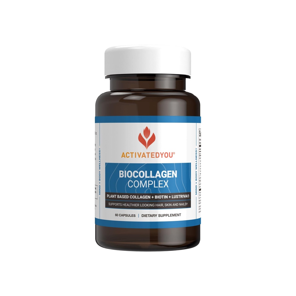 ActivatedYou BioCollagen Complex Plant- Based Collagen for Women & Men - Určeno pro podporu kůže pevnost, svalová síla a objem vlasů, 2 denní kapsle podporuje mladistvý vzhled a společná mobilita