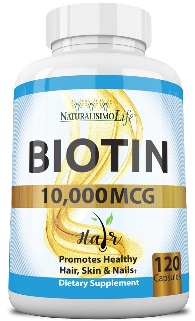 Biotin 10 000 mcg High potency - Přírodní vlasy, kůže, hřebík a metabolismus 120 Kapsle