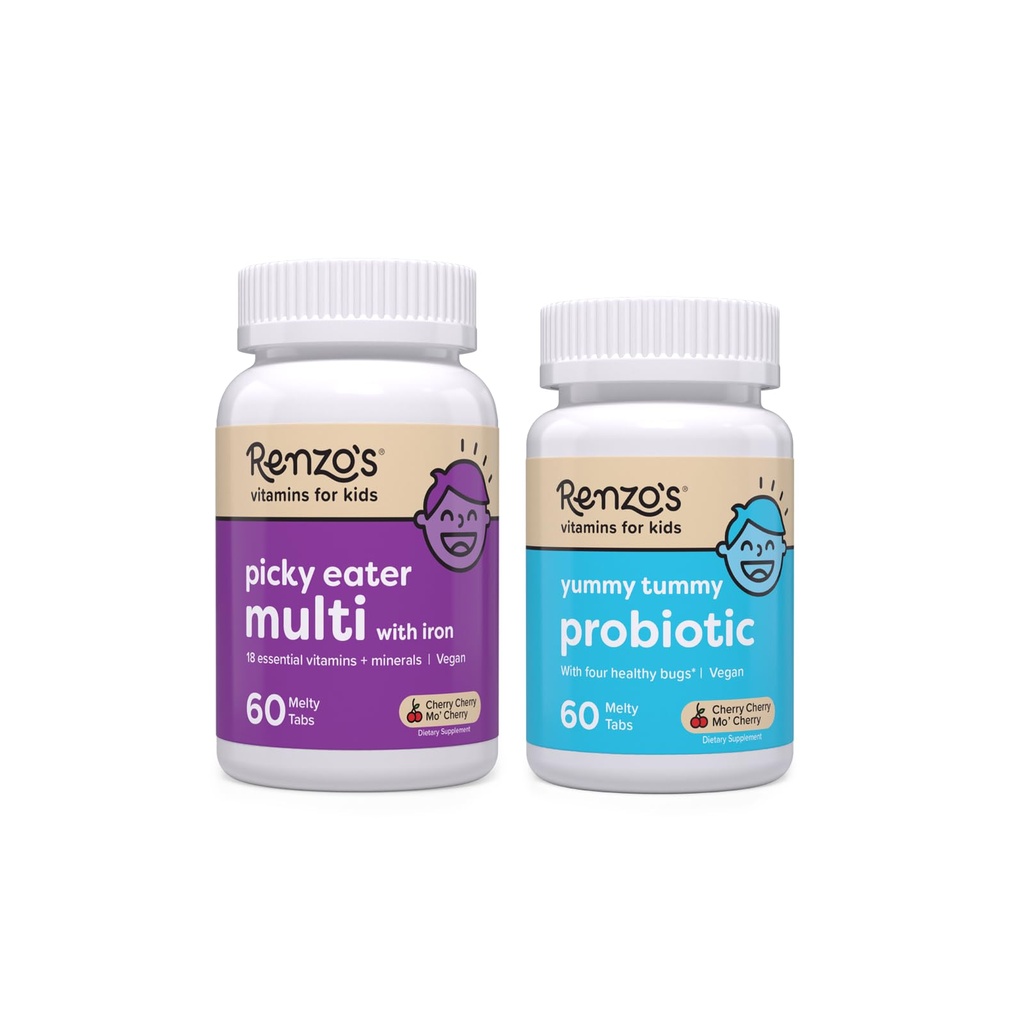 Renzo 's Vitamíny Happy Tummies Bundle, Probiotika pro děti a picky jedlé děti Multivitamin