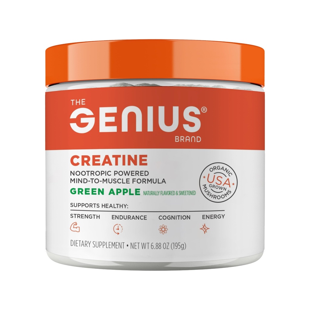 Geniální Micronized Creatin Monohydrát Powder, Post Workout Dodatek, Zelené jablko - 100% Přirozeně ochucené a slazené - Podporuje budování svalů, buněčná energie a kognitivní funkce - 195g