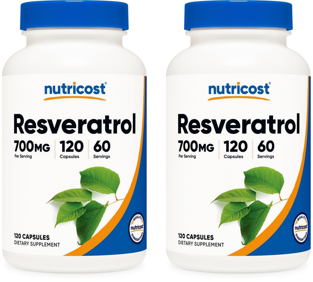 Nutricost Resveratrol 700mg; 120 Zeleninové kapsle - 50% Trans- Resveratrol (2 láhve)