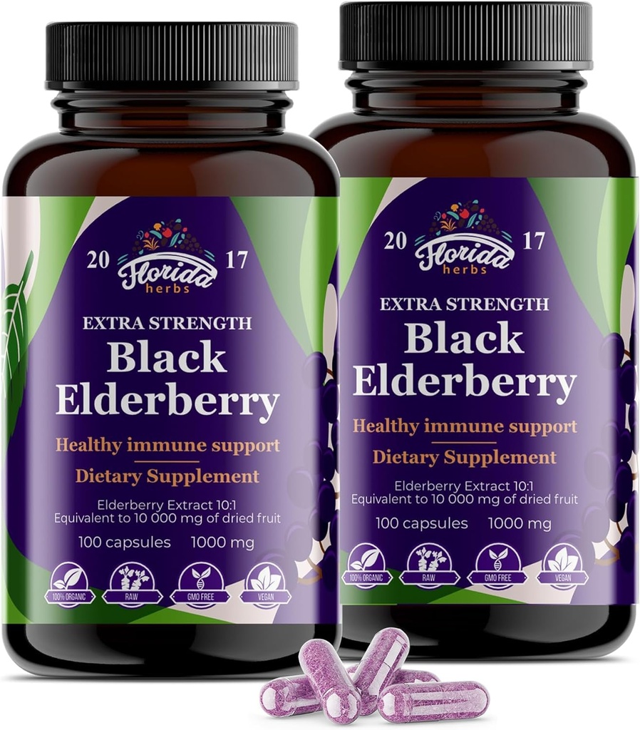 Černé Elderberry Kapsle 124; 200 Počet - 10,000mg Balení 2