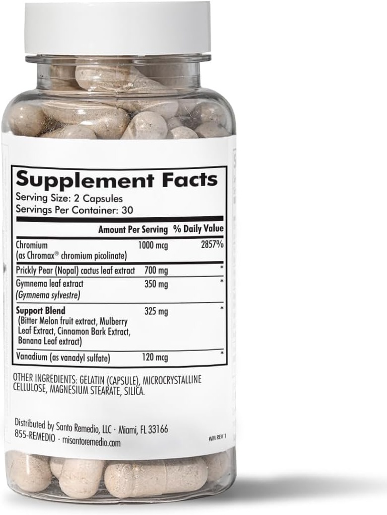 Santo Remedio Exclusive Formule s Nopal, Chrom Picolinát (Chromax), Gurmar (Gymnema Silvestre), a Vanadyl Sulfath. 60 Kapsle (30 Servings)