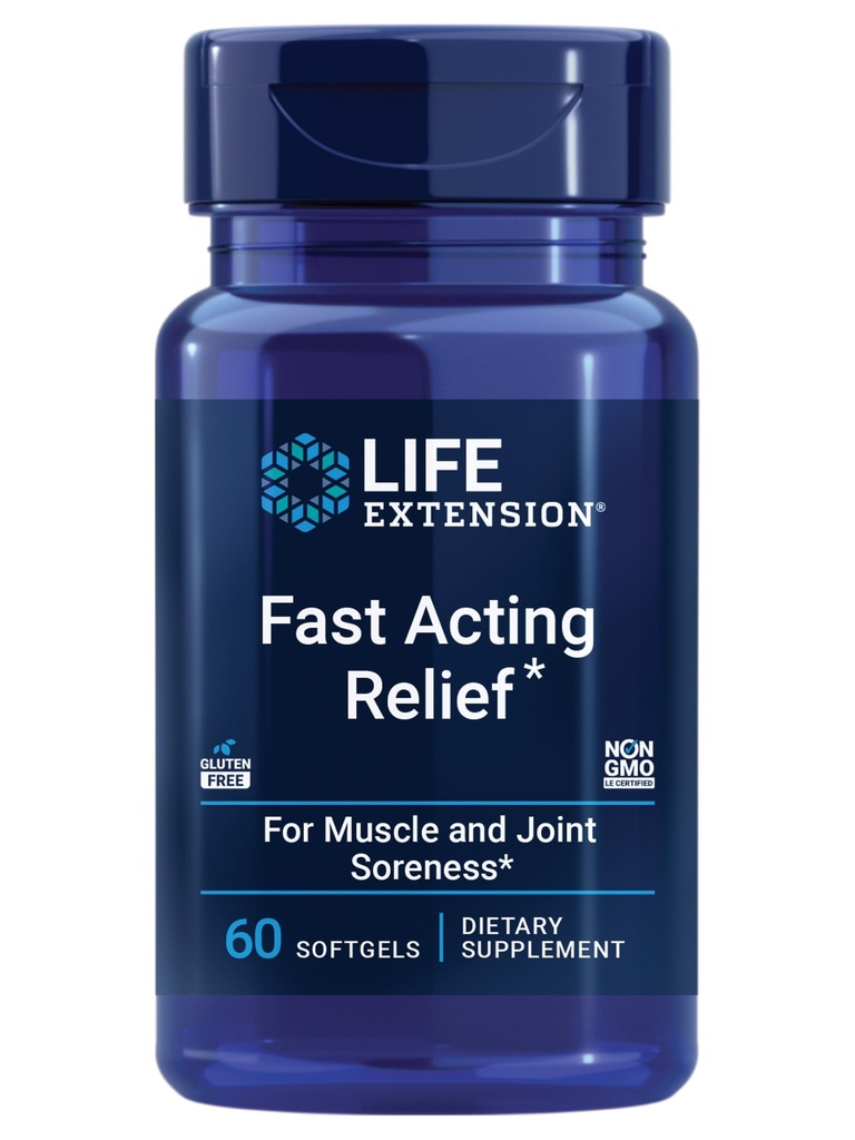Life Extension Fast Acting Relief, Black Sezame Seeds, Turmeric, Boswellia, Joint Supplement, Quick Relief for diskomfort in Bones, Joints & Muscles, Gluten-Free, Non- GMO, 60 softgels