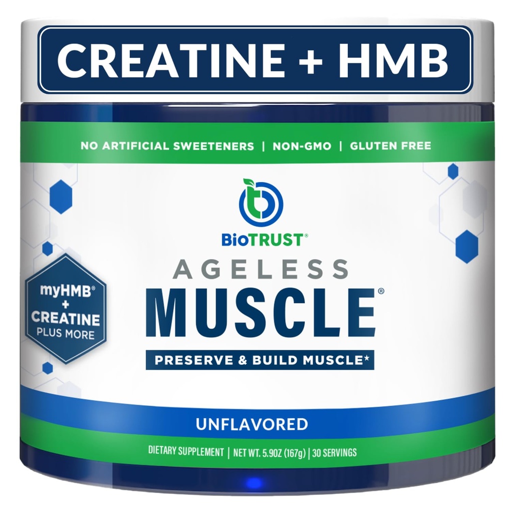 BioTrust Ageless Muscle Builder - Creatine HMB Powder with Vitamin D3 & Betaine - Build & Preserve Přirozeně snižující svalovou hmotu a sílu - Neochucené, 30 Služeb