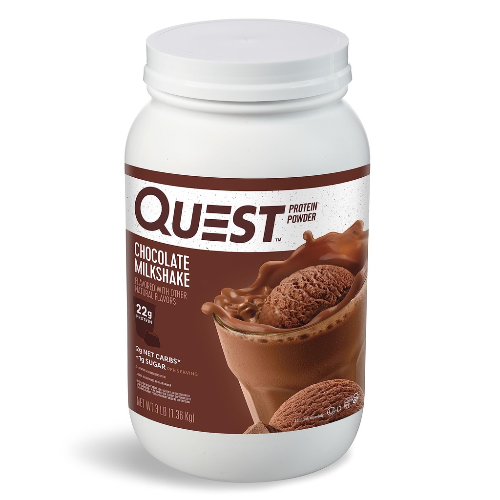 Quest Nutrition Chocolate Milkshake Protein Powder, 22g Protein, 1g Sugar, Low Carb, Gluten Free, 3 libry, 43 Služeb