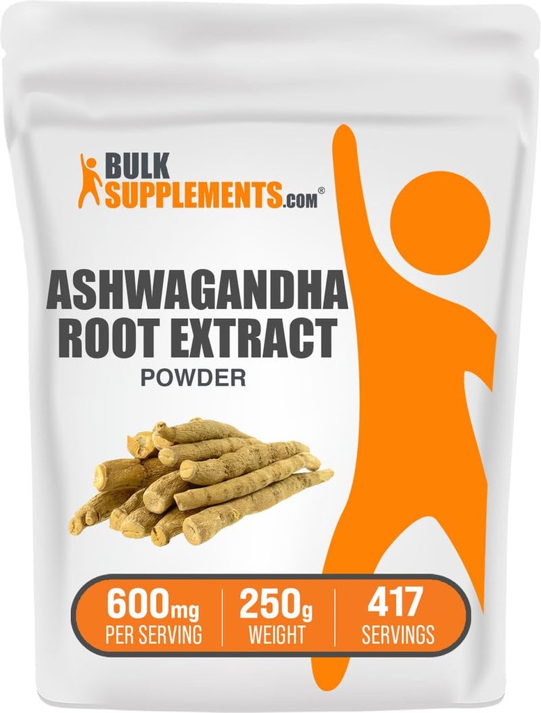 BulkSupplements.com Ashwagandha Root Extract Powder - Ashwagandha Dodatek, Bylinný dodatek - Vegan & Gluten Free, 600mg per Serving, 250g (8.8 oz) (Balení po 1)