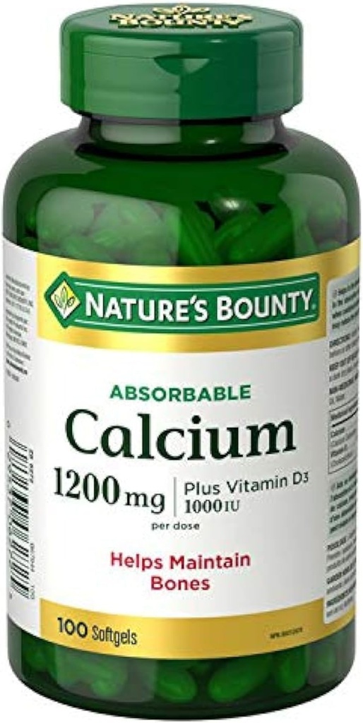 Příroda 's Bounty Absorbovatelné vápník 1200mg plus vitamin D3 1000IU 100 Počet
