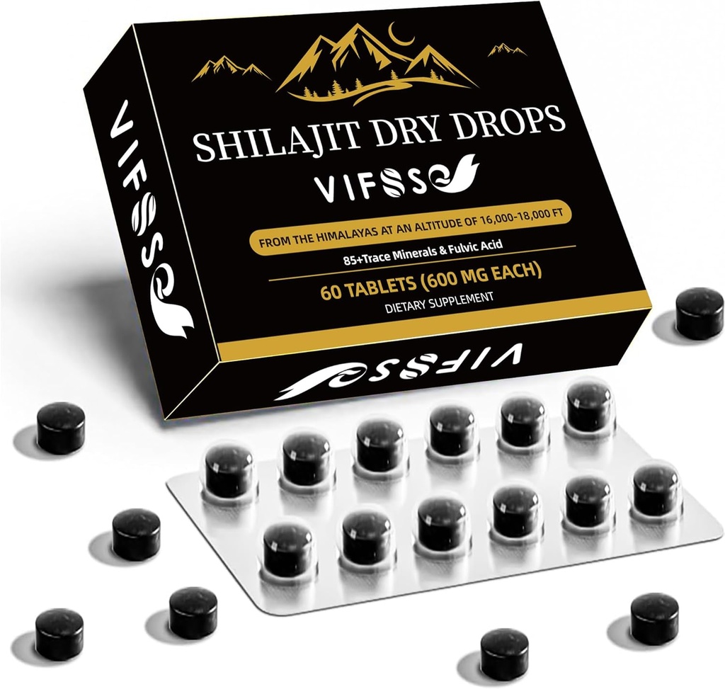 Shilajit Dry Drops, Shilajit dodatek, 36000 Mg Organic Shilajit Maximální potenciál, Energy Booster, Gold Grade Nature Shilajit pro podporu energie, 1 balíček 60 Počítání