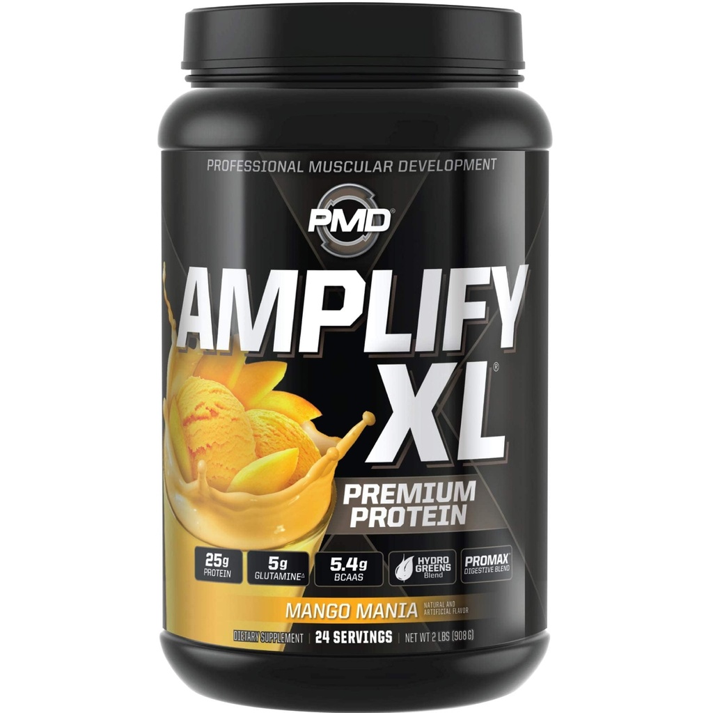 PMD Sports Amplify XL Premium Whey Protein Dodatek Hydro Green Blend - Glutamin a syrovátka protein Matrix se Superfood pro svalovinu, sílu a obnovu - Mango Mania (24 Servings)
