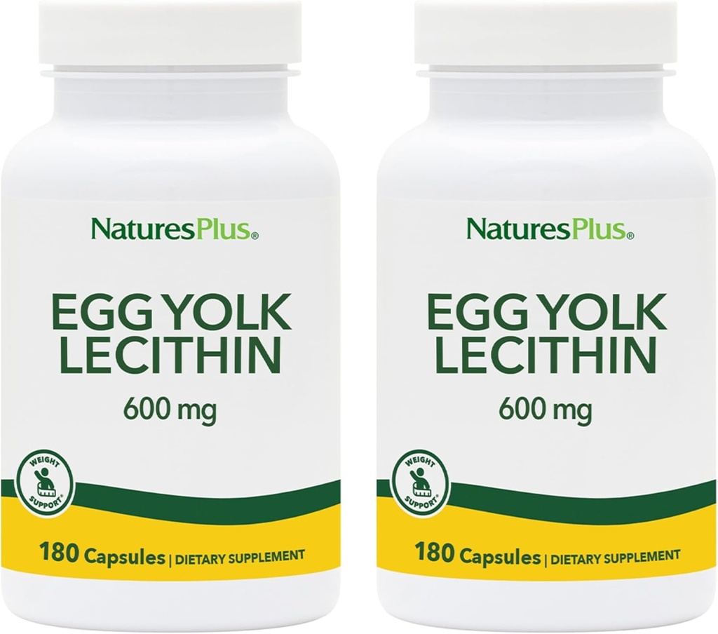 NaturesPlus Egg Yolk Lecithin - 600 mg, 180 Kapsle - Balení 2 - Soy Free, Gluten Free - 180 Celkem Service