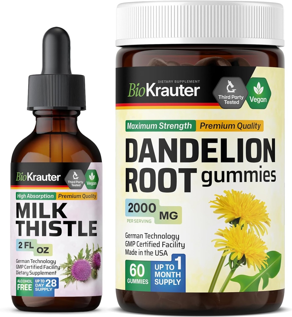 BIO KRAUTER Mléko Thistle Tincture 2 Fl. Oz. & Pampeliška 60 Gummies