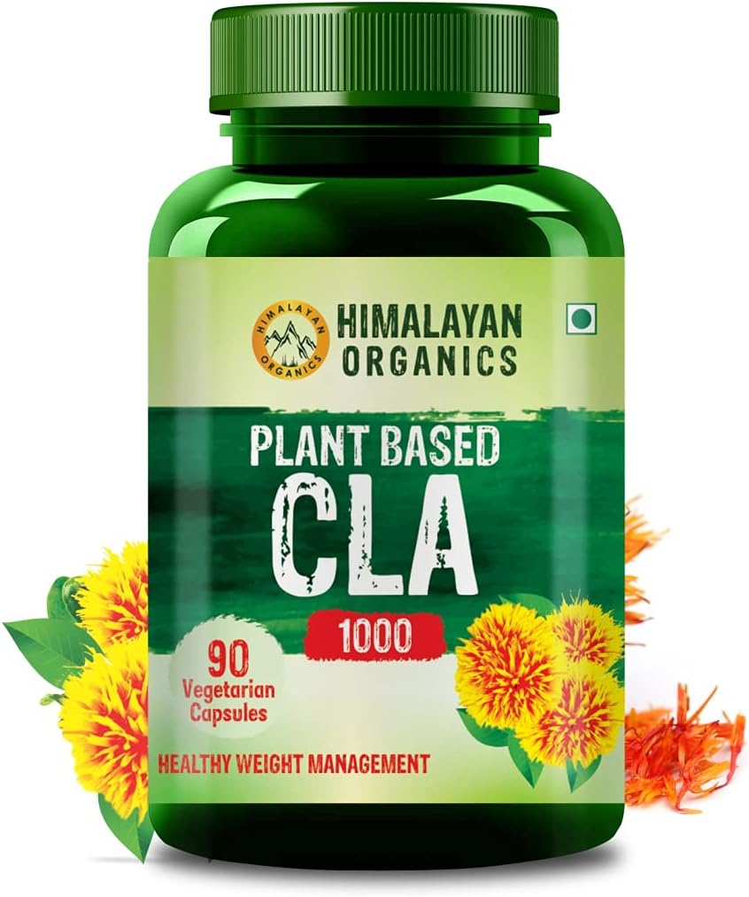 Himalayan Organics Organics Plant based CLA 1000 Safflower olej Extract Fat Burner dodatek 124; Imunity Booster, Weight Management, Lean Muscle Mass 124; Dobré pro muže a ženy -90 Veg Kapsle