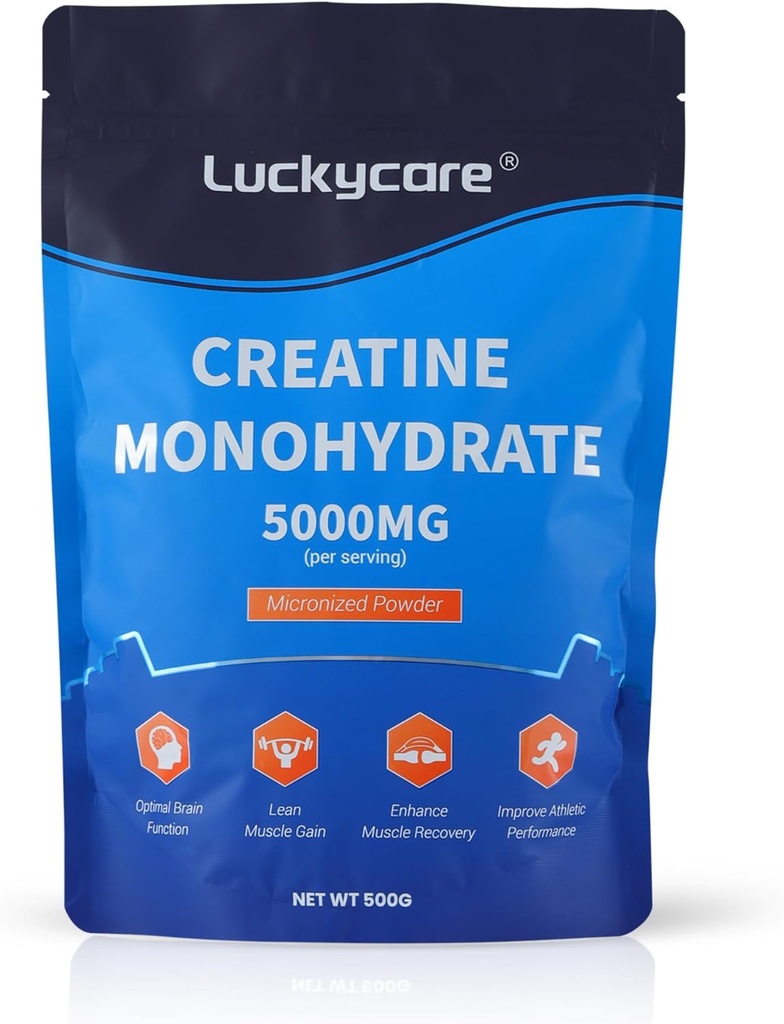 Luckycare Creatine Monohydrát - 5000 mg čisté mikronizované Creatine - Creatine Powder Support for Strength & Performance - 100 Servings, 500G
