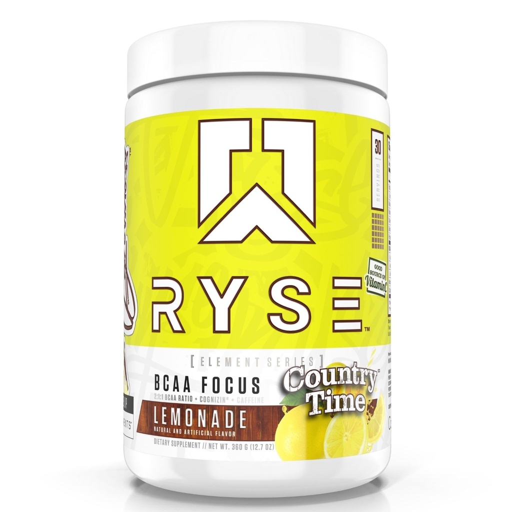 RYSE BCAA Focus Powder - Country Time Lemonade - dodatek BCAA s elektrolyty, přírodní kofein & Cognizin Podpory pro hydrataci, obnovu, energii a zaměření pro muže a ženy - 30 Služeb
