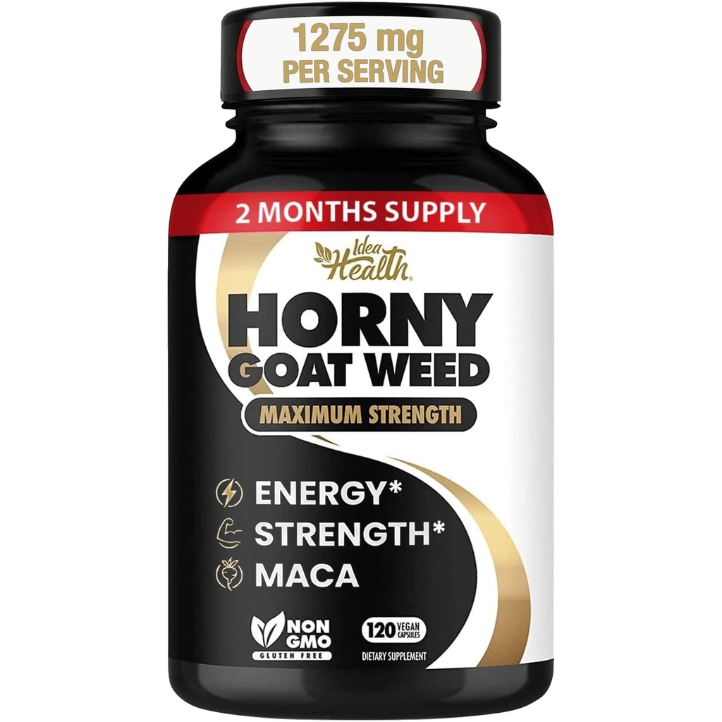 Nadržená kozí tráva 1275 mg MAX STRENGTH w / Maca (2 měsíční dodávka) - Energetický a výkonnostní komplex pro muže a ženy 124; 120 Veganských kapslí