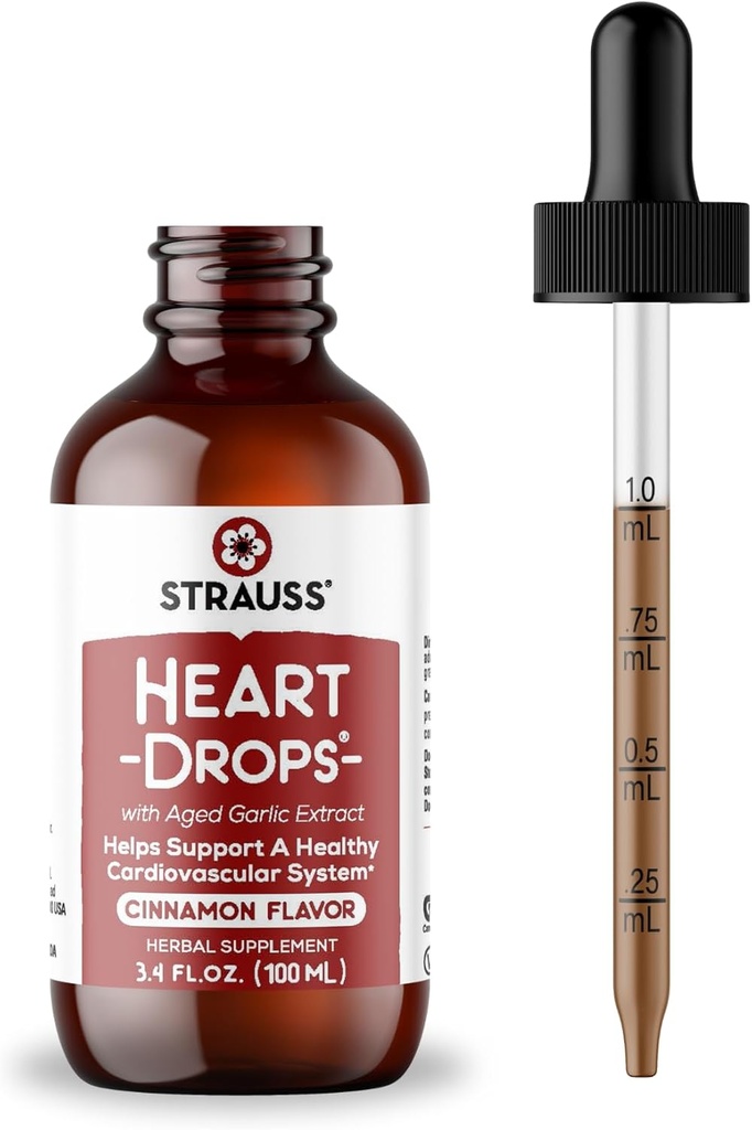Strauss Naturals Heartdrops, Bylinné srdce doplňky s evropským jmelí a extracts z pokročilého česneku, 3.4 fl oz, Skořice Flavor