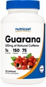 Nutricost Guarana 1000mg Serving, 150 Vegetariánských kapslí - Přírodní bylinné brazilské kofein Energizer Dodatek