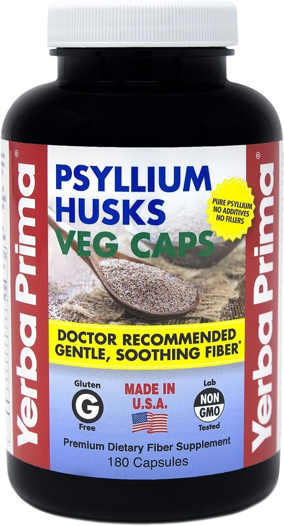 Yerba Prima Fiber Psylium Husks - 180 Veg Caps