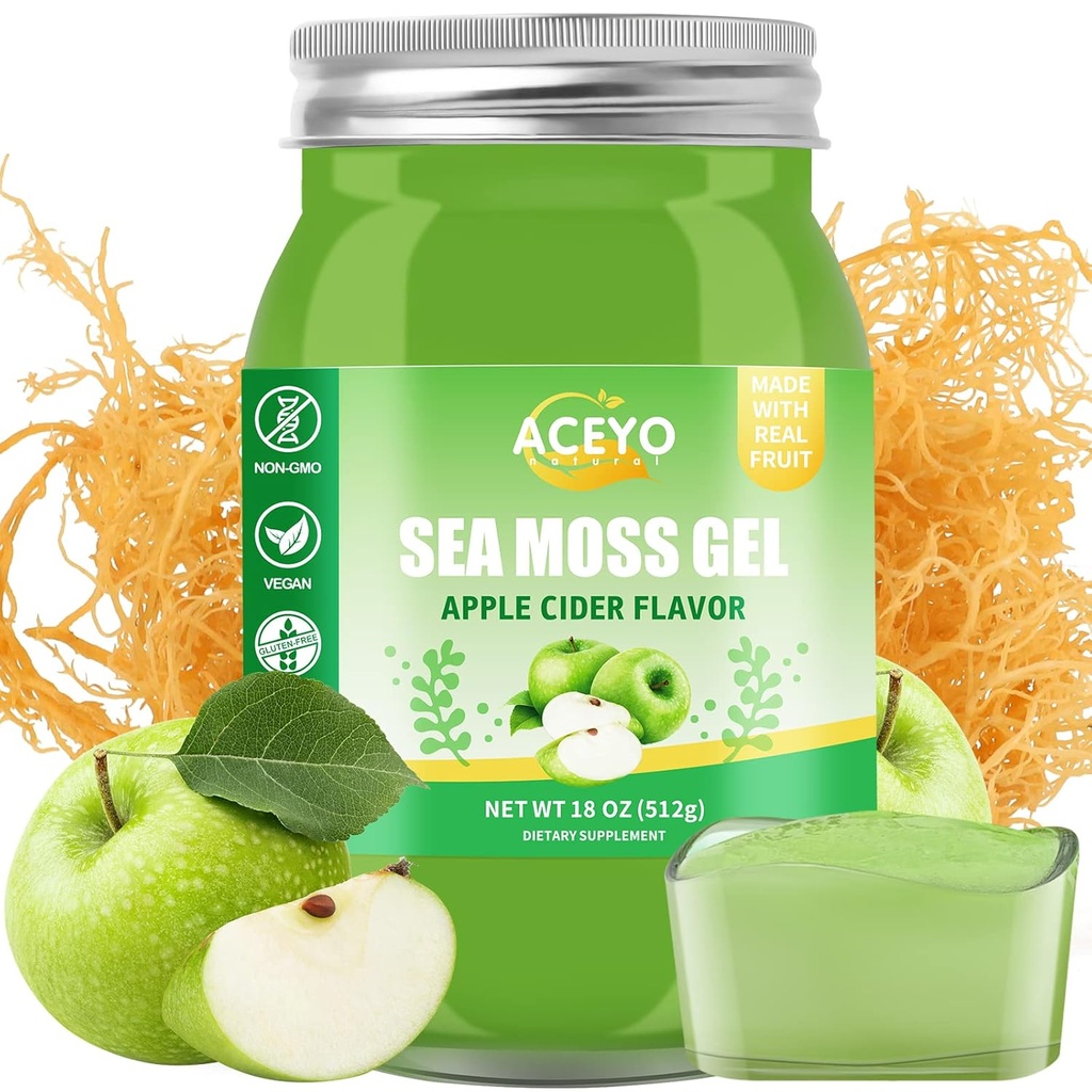 (18 OZ) Irish Sea Moss Gel Organic Raw Vegan Apple Flavor 102 Vitamíny a minerály Wild Sklizeň Non- GMO imunitní obrana Booster štítné žlázy Trávicí podpora