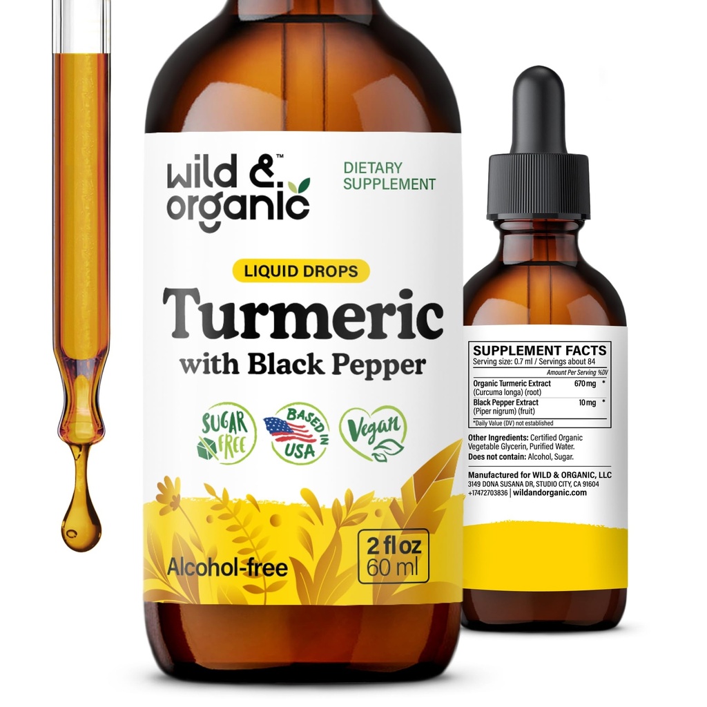 Liquid - Společná podpora - Kurkumin s černým pepřem Extract - Kurkumin kořenové kapky - Vegan, cukr & Alcohol- Volný tinktura - 2 fl oz