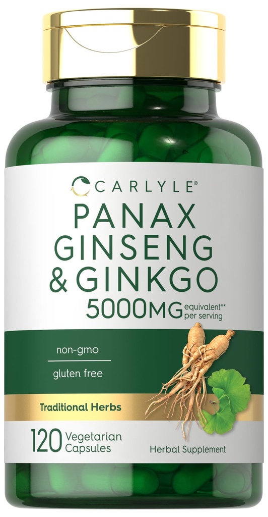 Carlyle Panax Ginseng & Ginkgo 5000mg PHARMAN 124; 120 Vegetariánských kapslí PHARMAN 124; Non- GMO & Gluten zdarma dodatek