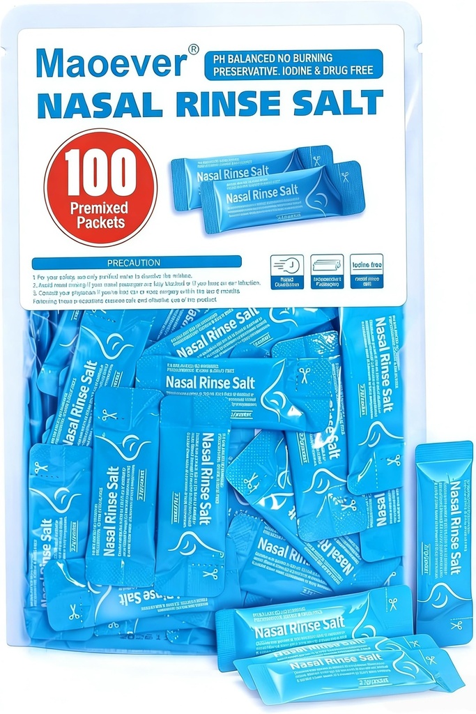 Neti Pot Salt Packets - 100 jednotlivě zabalené Saline Packets pro Nasal Wash 124; Neti Pot Refill Kit CLAS124; Efektivní Nasal zavlažování 124; Sinus Care CLAS124; Nasal Cleansing Solution