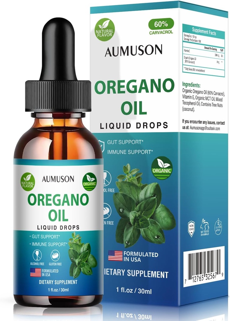Oregano olej kapalné kapky s karvakrolem, Vitamin E - 6 Měsíční zásobování olej oregano kapky tinktura extrakt, vyčistit, detox, imunitní podpora, stravovací Gut zdraví - čistý Vegan Bylinný oregano olej 1oz