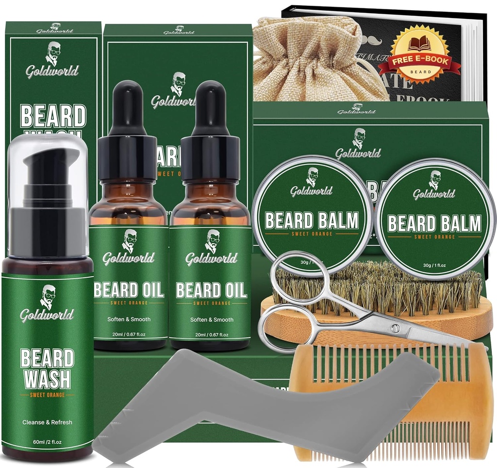 Beard Kit, Beard Grooming Kit w / 2 Pack Beard Oil & 2 Pack Beard Balzám, Vánoční skladování Stuffers dárky pro muže Ho Manžel Táta Přítel, Holení Kit w / Beard Wash Comb Brush