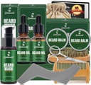 Beard Kit, Beard Grooming Kit w / 2 Pack Beard Oil & 2 Pack Beard Balzám, Vánoční skladování Stuffers dárky pro muže Ho Manžel Táta Přítel, Holení Kit w / Beard Wash Comb Brush