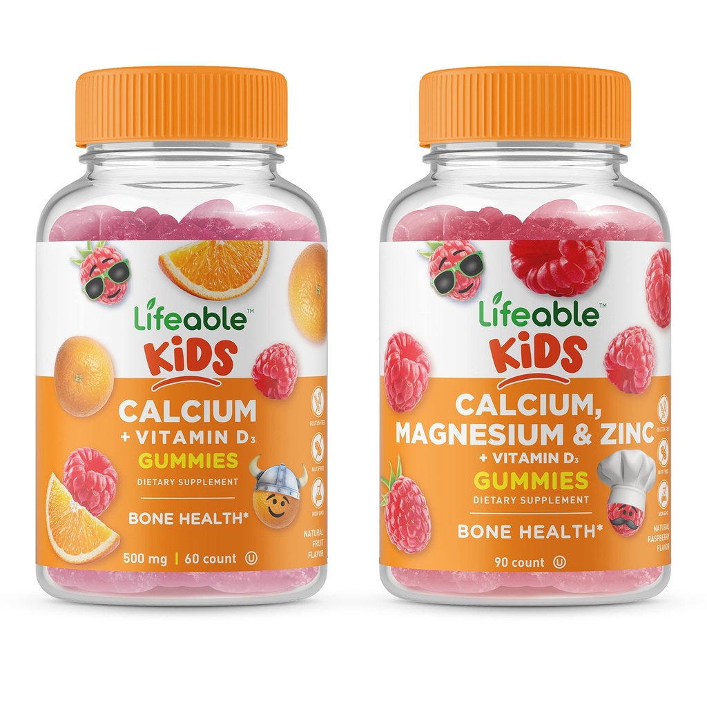 Živé vápník s vitaminem D děti + vápník hořčík a zinek děti, Gummies Bundle - Velký Ochutnávka, vitamin dodatek, gluten zdarma, GMO zdarma, Žvýkací žlab