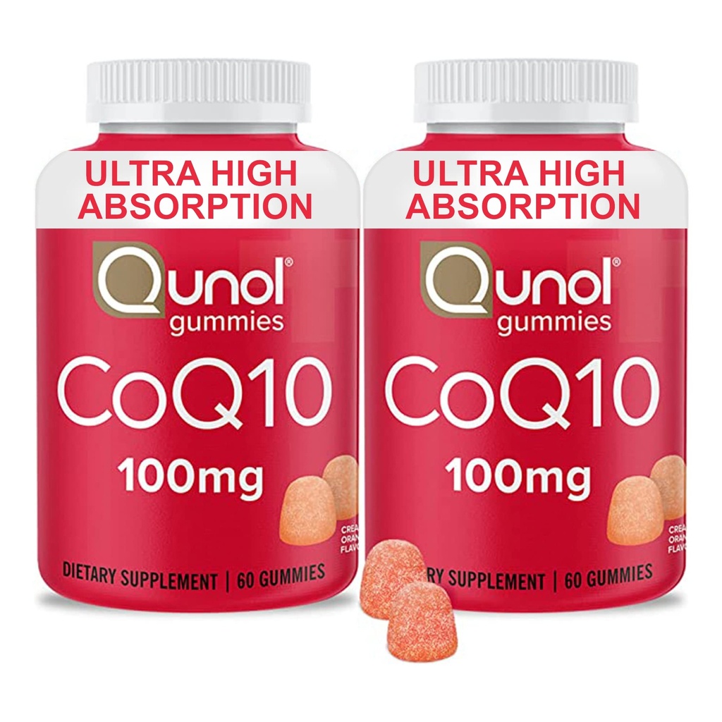 Qunol CoQ10 Gummies, CoQ10 100mg, Delicious Gummy doplňky, Pomáhá podporovat srdce zdraví, Vegan, gluten zdarma, Ultra vysoká absorpce, 2 měsíce dodávky (60 Počet, Balení 2)