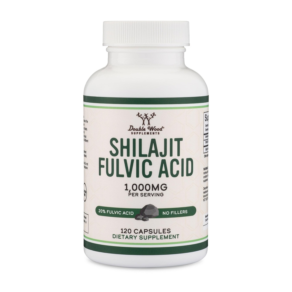 Shilajit Pure Himalayan Kapsle (20% Fulvic Acid Dodatek) 1,000mg Authentic Shilajit Extract per Serving, 120 Count (High in Trace Minerály, No Fillers) by Double Wood