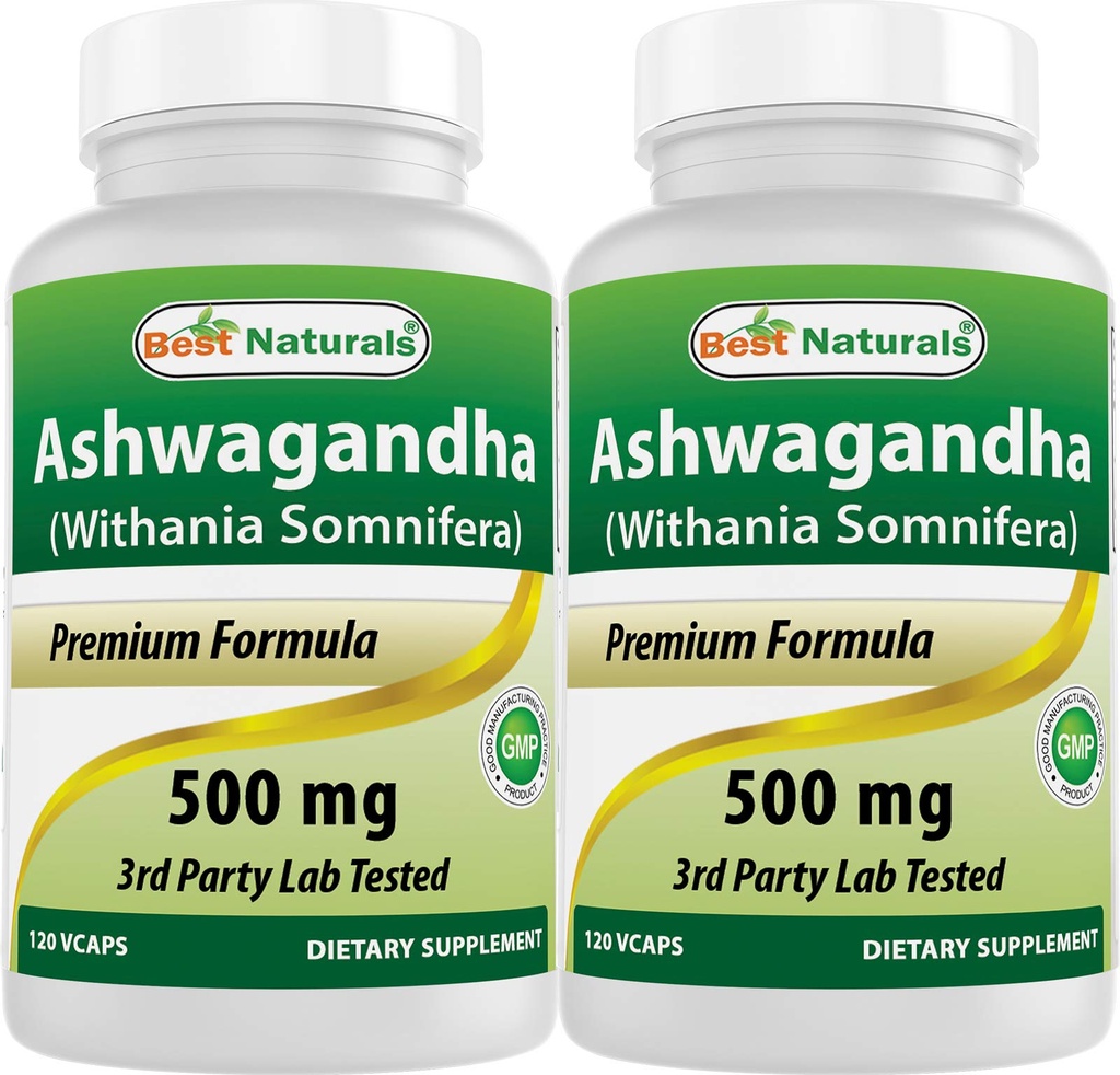 Nejlepší Naturals 2 Pack Ashwagandha Kapsle pro relaxační stres a nálady, 500 mg, 120 Počet (Celkem 240 Kapsle)