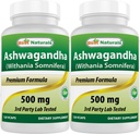 Nejlepší Naturals 2 Pack Ashwagandha Kapsle pro relaxační stres a nálady, 500 mg, 120 Počet (Celkem 240 Kapsle)