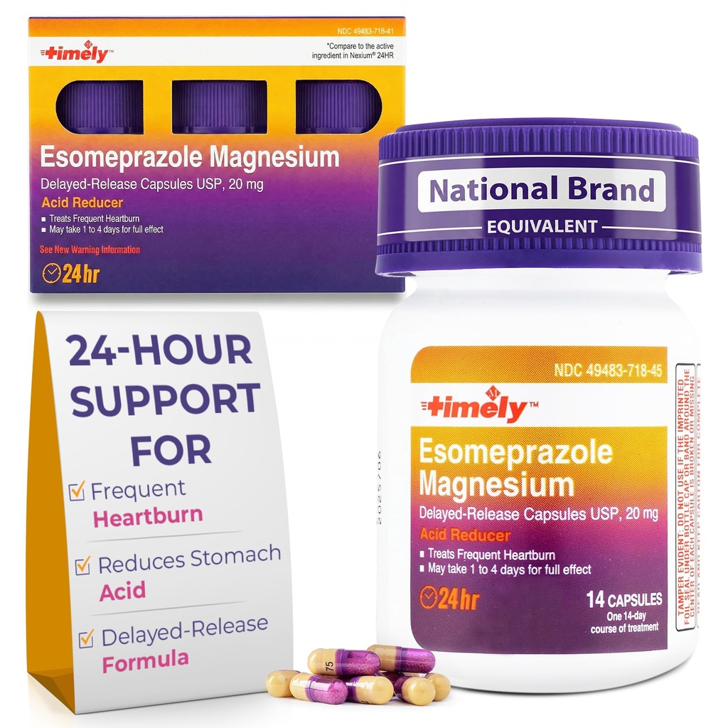Časově Esomeprazol Magnesium 20mg Antacida pilulky - Srážky žaludeční kyseliny, časté Heartburn Relief & acid Reflux Medicine - 24 hodin Esomeprazol Zpožděné uvolnění kapsle - 42 Počet