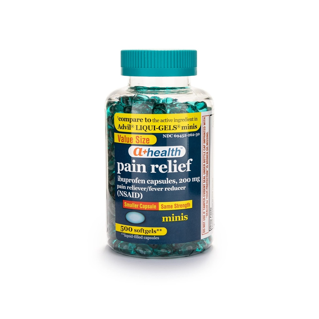 A + Zdraví Mini Ibuprofen 200 Mg Softgels, Pain Reliever / Fever Reducer (NSAID), 500 Počet