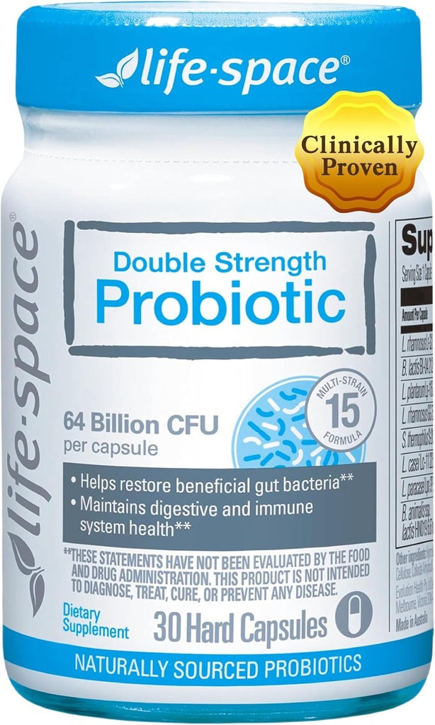 Life- Space Double Strength Spectrum Probiotic, 64 Milionů CFU & 15 Diverse Stravovací šňůry, Redicated for Digestive Health & Imunitation Health, Probiotics for Women & Men - 30 Veg Kapsle